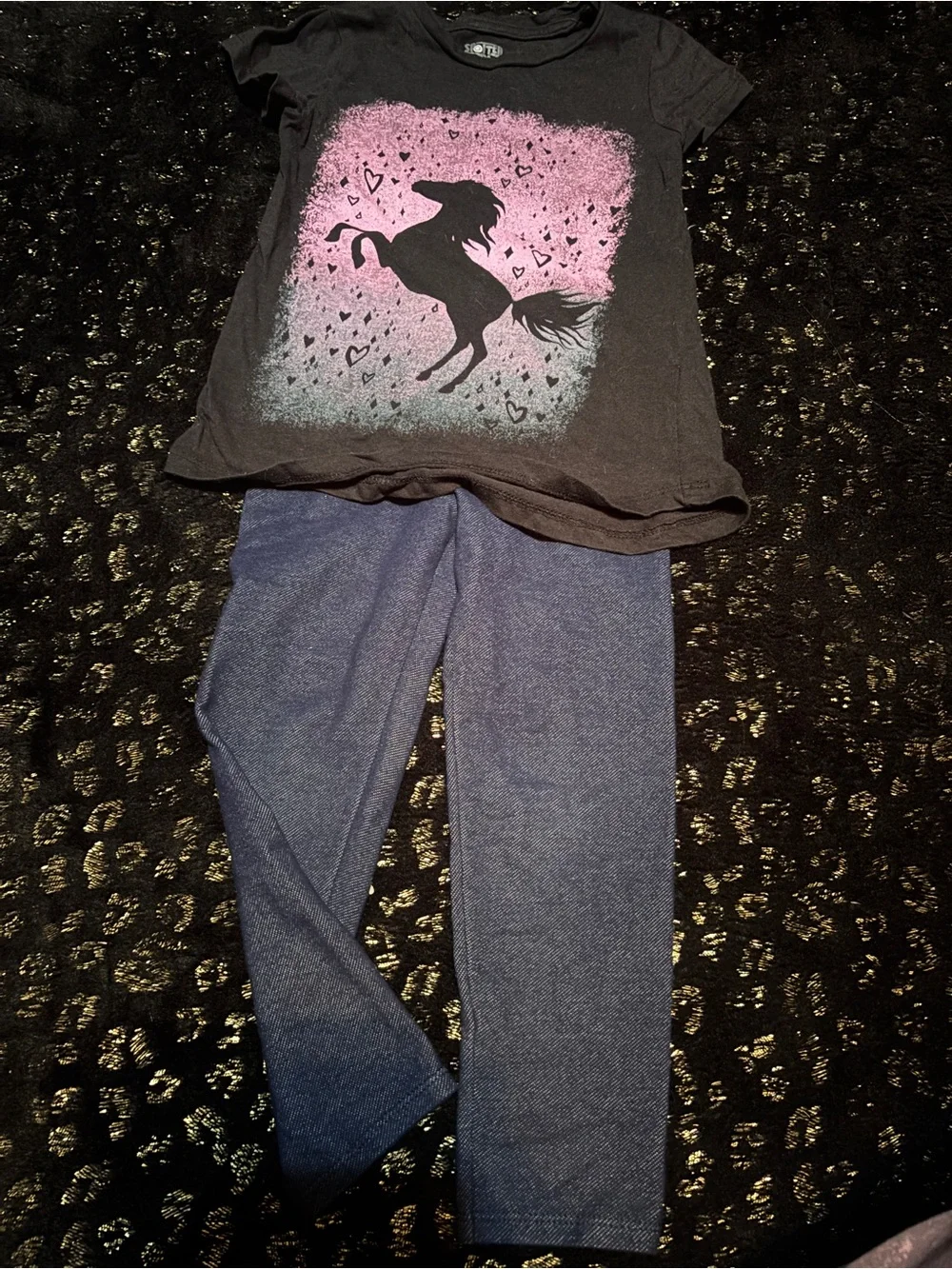 Black Horse Graphic Tee & Blue Jean Leggings Set